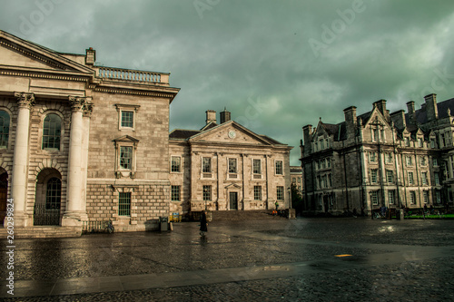 Empty streets in the morning at Dublin Trinity College