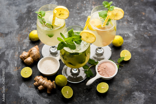 Shikanji is lemonade originating from the Punjab/India. Also known as shikanjvi or Nimbu Pani or sherbet. popular summer cold drink photo
