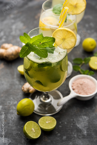 Shikanji is lemonade originating from the Punjab/India. Also known as shikanjvi or Nimbu Pani or sherbet. popular summer cold drink photo