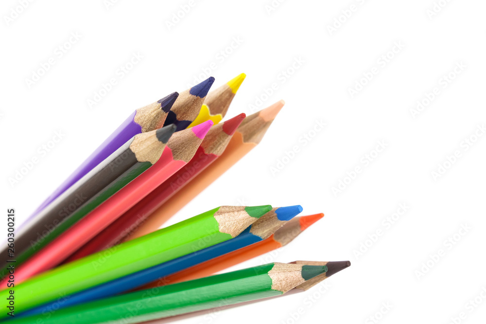 Color pencils isolated on white background with copy space. Color pencils isolated on white background with copy space.