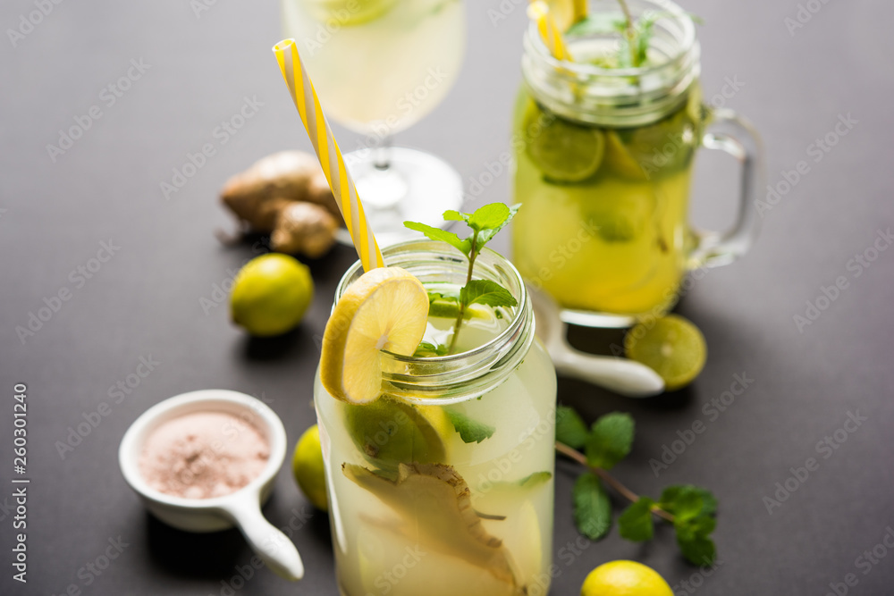 Fototapeta premium Shikanji is lemonade originating from the Punjab/India. Also known as shikanjvi or Nimbu Pani or sherbet. popular summer cold drink