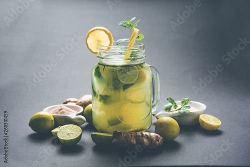 Shikanji is lemonade originating from the Punjab/India. Also known as shikanjvi or Nimbu Pani or sherbet. popular summer cold drink photo