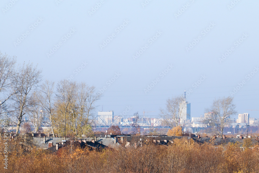 Autumn day in Arkhangelsk. View of the river Northern Dvina and river port in Arkhangelsk. Autumn day in Arkhangelsk. View of the river Northern Dvina and river port in Arkhangelsk.