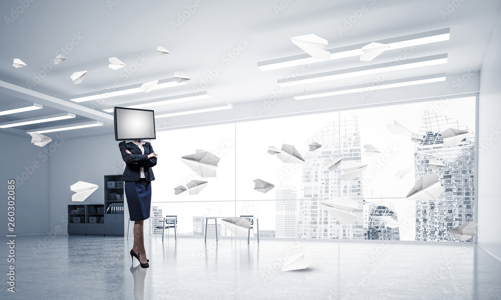 Business woman with TV instead of head. Business woman with TV instead of head.