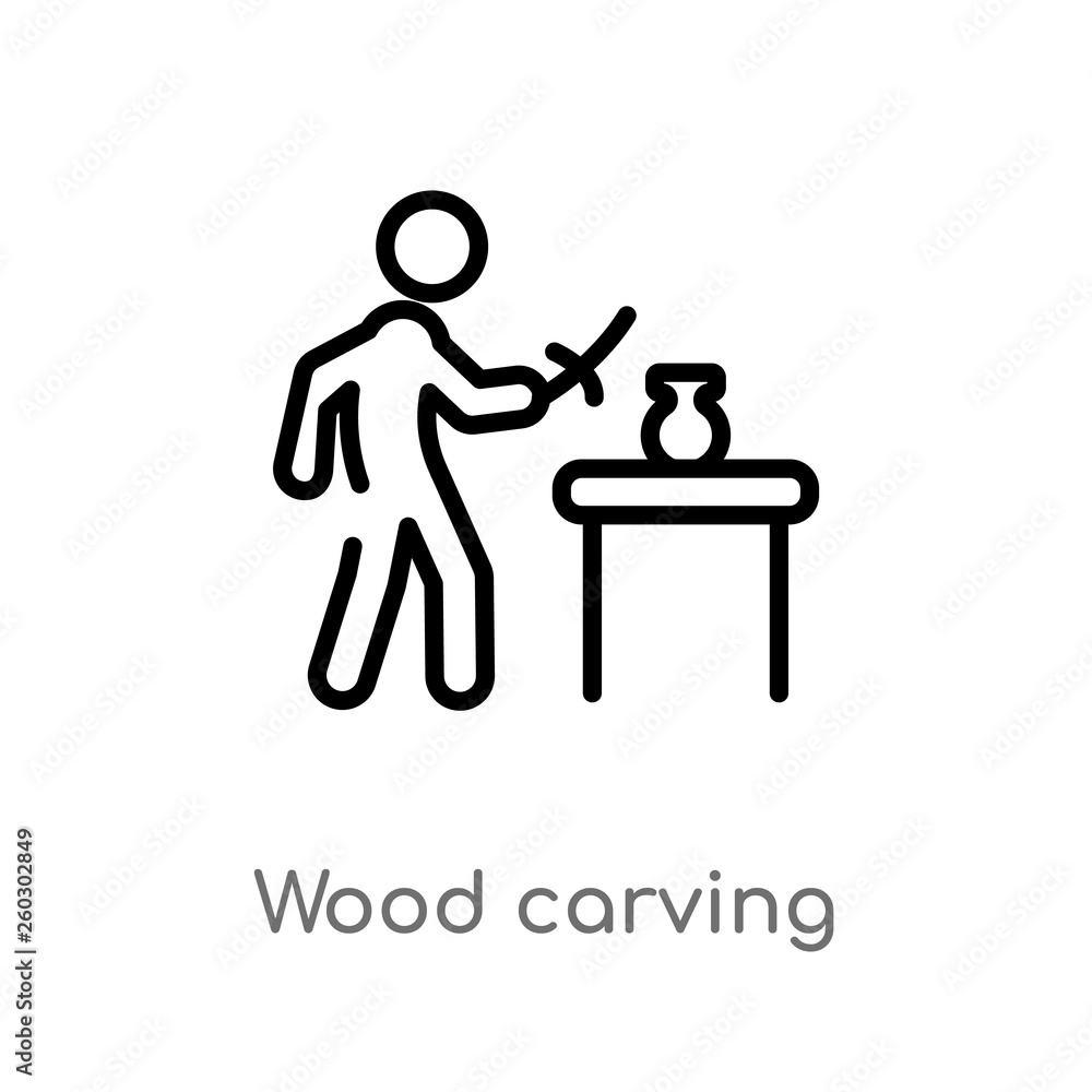 outline wood carving vector icon. isolated black simple line element illustration from activity and hobbies concept. editable vector stroke wood carving icon on white background