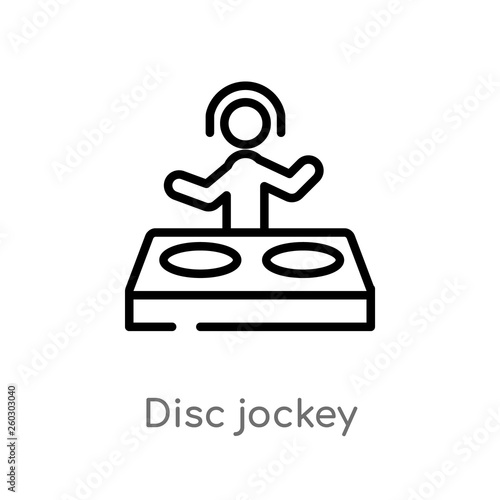 outline disc jockey vector icon. isolated black simple line element illustration from activities concept. editable vector stroke disc jockey icon on white background