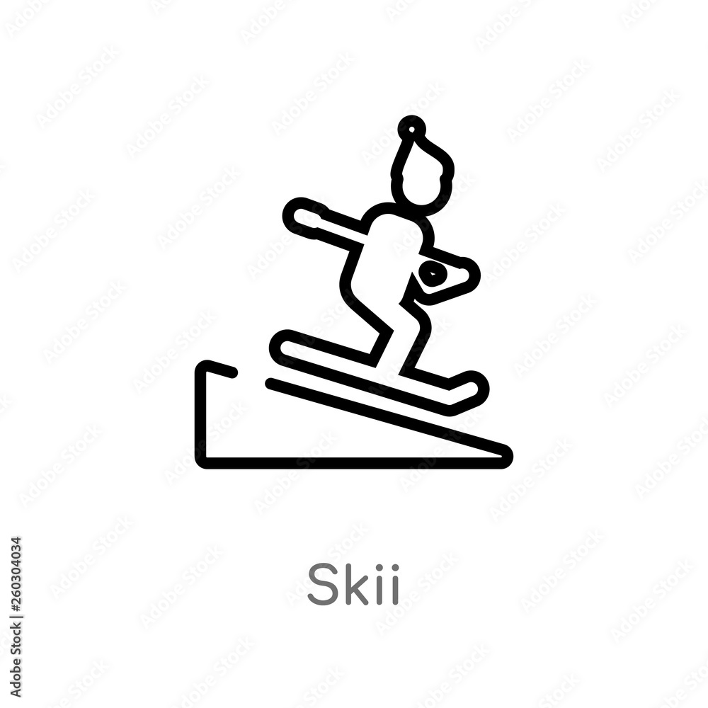 outline skii vector icon. isolated black simple line element illustration from outdoor activities concept. editable vector stroke skii icon on white background outline skii vector icon. isolated black simple line element illustration from outdoor activities concept. editable vector stroke skii icon on white background