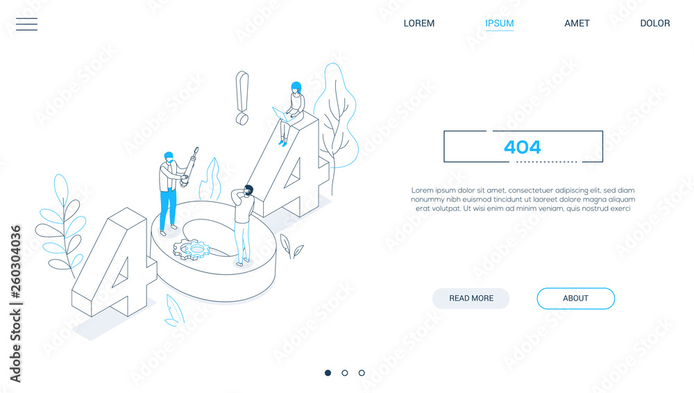 Error 404 page - line design style isometric web banner Error 404 page - line design style isometric web banner