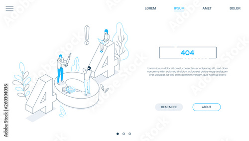 Error 404 page - line design style isometric web banner