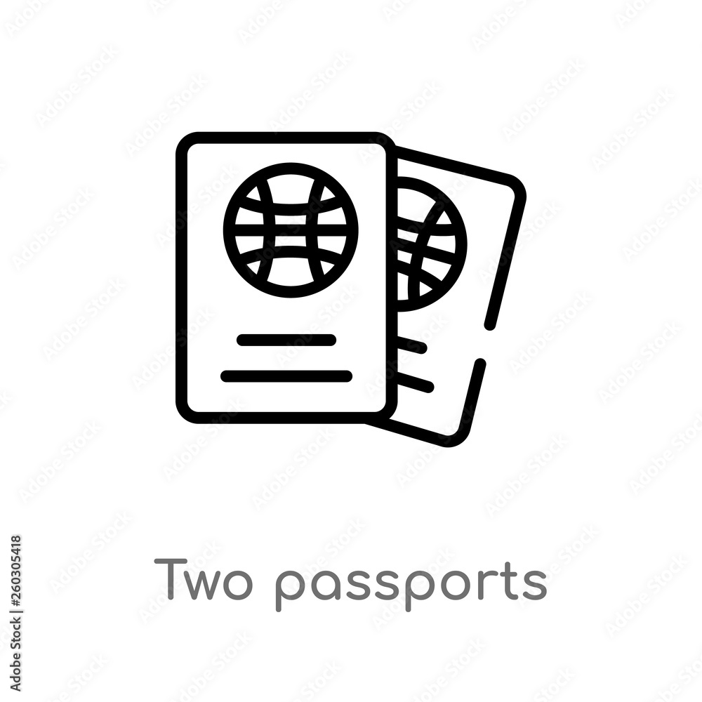 outline two passports vector icon. isolated black simple line element illustration from airport terminal concept. editable vector stroke two passports icon on white background outline two passports vector icon. isolated black simple line element illustration from airport terminal concept. editable vector stroke two passports icon on white background