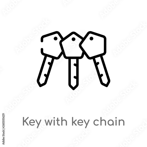 outline key with key chain vector icon. isolated black simple line element illustration from airport terminal concept. editable vector stroke key with chain icon on white background
