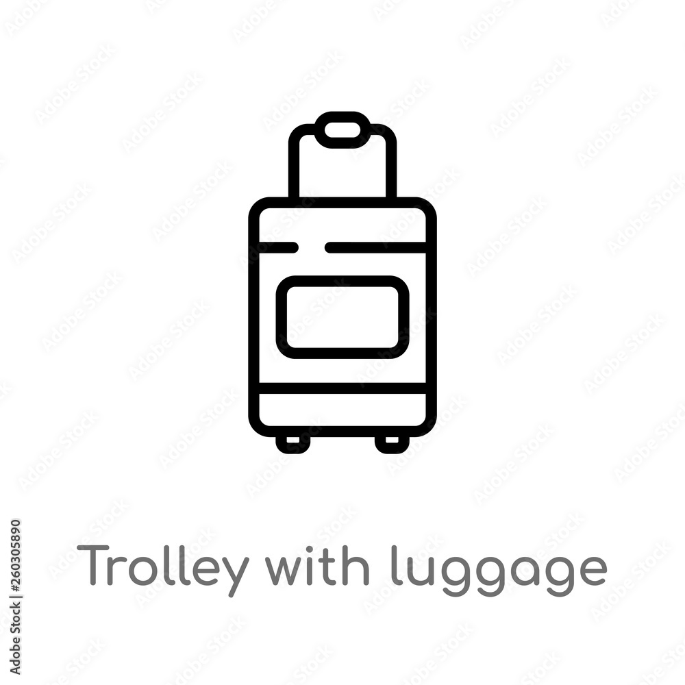 outline trolley with luggage vector icon. isolated black simple line element illustration from airport terminal concept. editable vector stroke trolley with luggage icon on white background outline trolley with luggage vector icon. isolated black simple line element illustration from airport terminal concept. editable vector stroke trolley with luggage icon on white background
