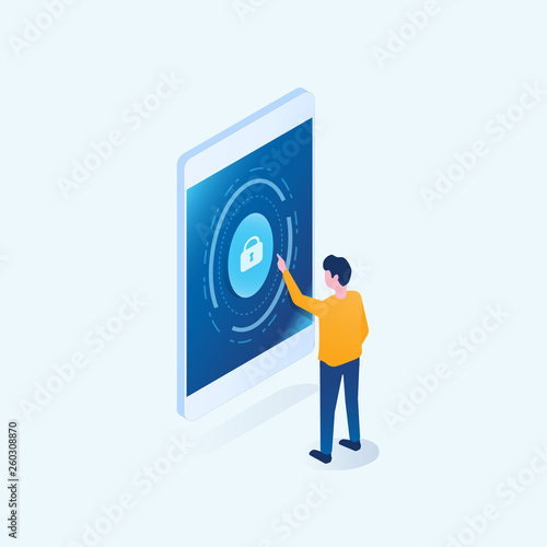 isometric business  internet cyber security for mobile online concept
