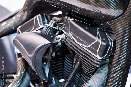 The powerful engine of a modern motorcycle closeup. The layout of the motor © Vitalii Makarov