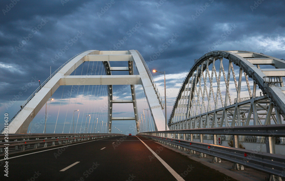 Evening road Crimean bridge