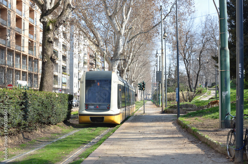 a tram in a milan city
