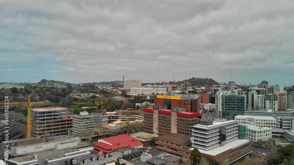 AUCKLAND, NEW ZEALAND - AUGUST 2018: Panoramic aerial view of city skyline