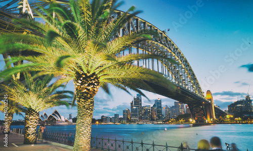 Sydney Harbor Bridge at night, city symbol, Australia © jovannig
