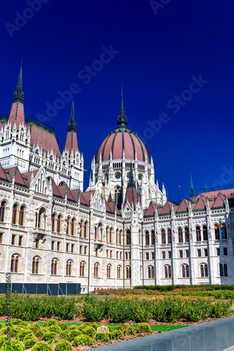 Exterior view of Budapest Parliament on a sunny day