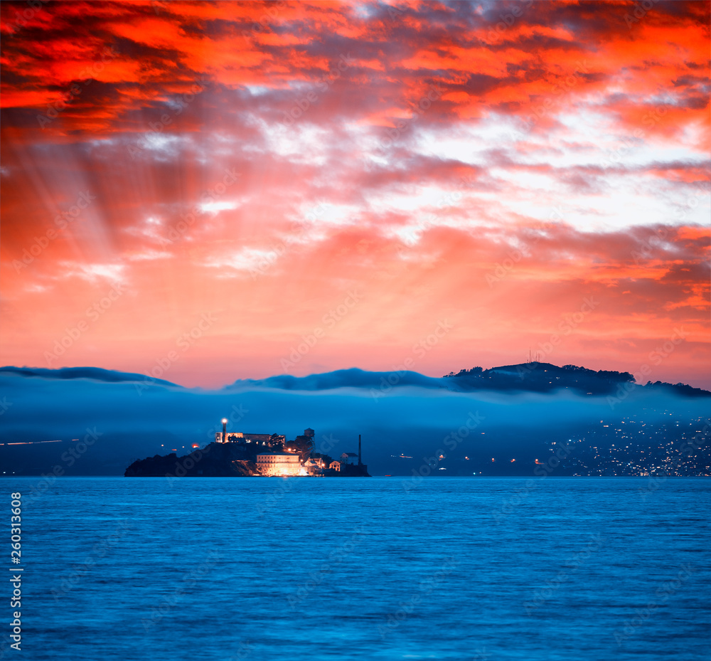 Alcatraz Island at dusk in San Francisco Alcatraz Island at dusk in San Francisco
