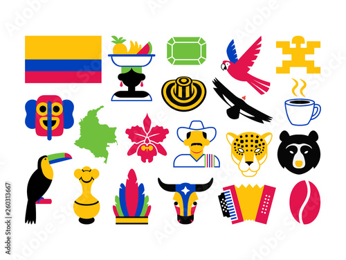 Set Of Colombia Icons Isolated On White Background