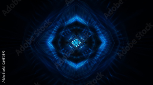 Fototapeta Naklejka Na Ścianę i Meble -  Tunnel in blue neon light, underground passage. Abstract blue background. Background of an empty black corridor with neon light. Abstract background with lines and glow