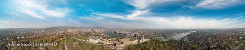 Budapest, Hungary. Panoramic aerial view of city skyline at sunset from Citadel Hill