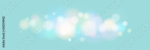 Soft Bright Abstract Bokeh Banner , Colored Lights on Turquoise Background, Defocused Lights Isolated, Vector Illustration