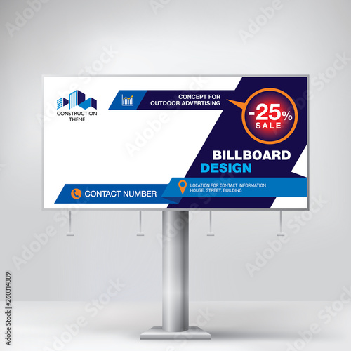 Creative billboard design, layout banner for outdoor advertising,  geometric blue background