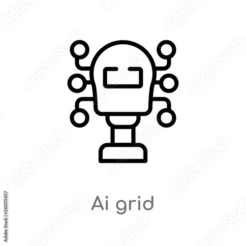 outline ai grid vector icon. isolated black simple line element illustration from artificial intellegence concept. editable vector stroke ai grid icon on white background