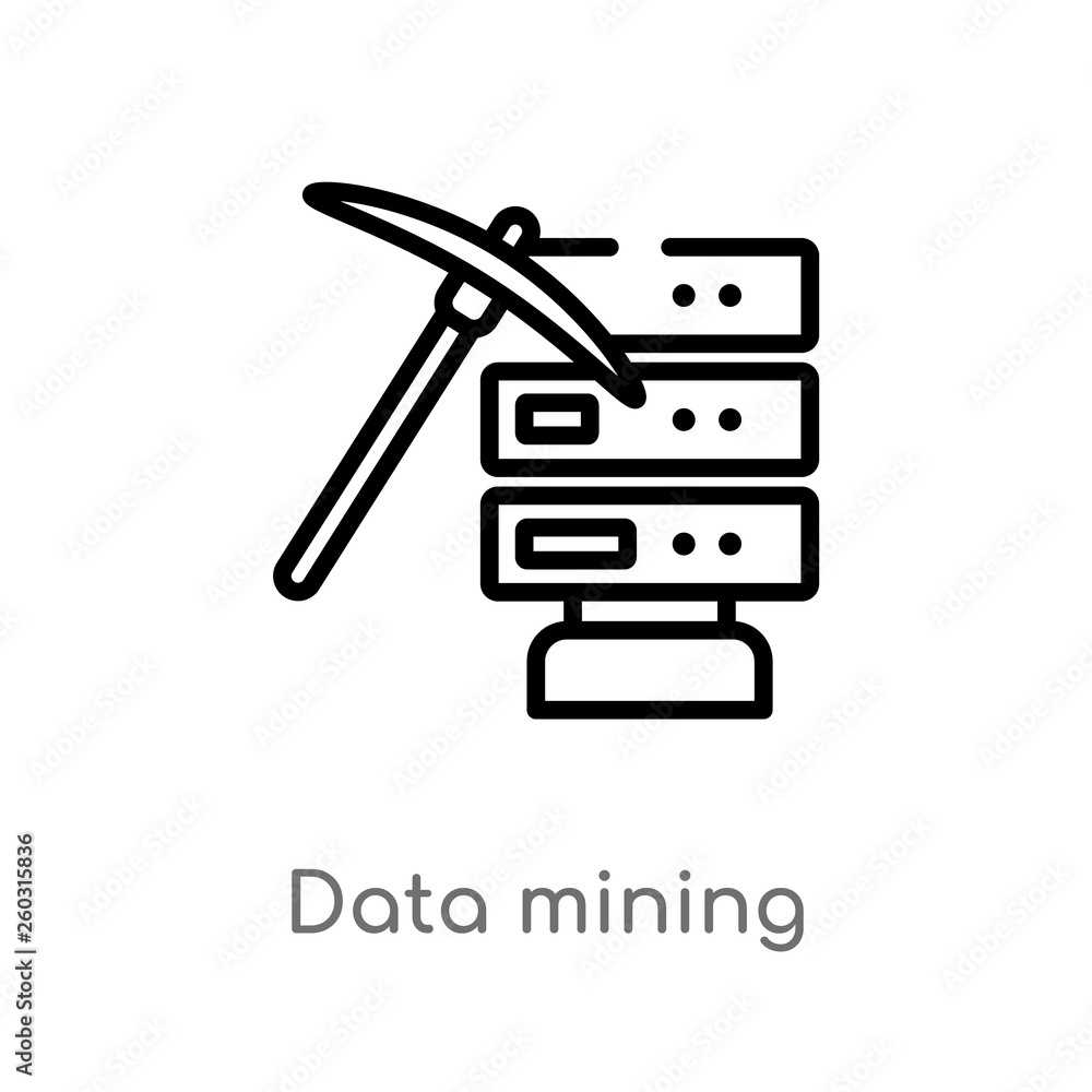 outline data mining vector icon. isolated black simple line element illustration from artificial intellegence concept. editable vector stroke data mining icon on white background outline data mining vector icon. isolated black simple line element illustration from artificial intellegence concept. editable vector stroke data mining icon on white background