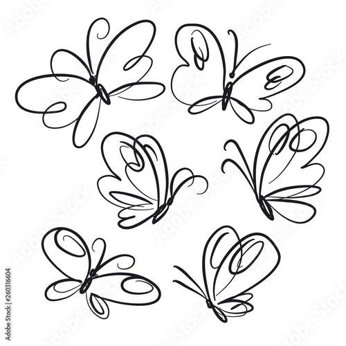 Butterflies hand drawn line...