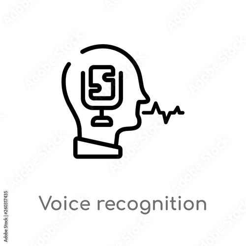 outline voice recognition vector icon. isolated black simple line element illustration from artificial intellegence concept. editable vector stroke voice recognition icon on white background
