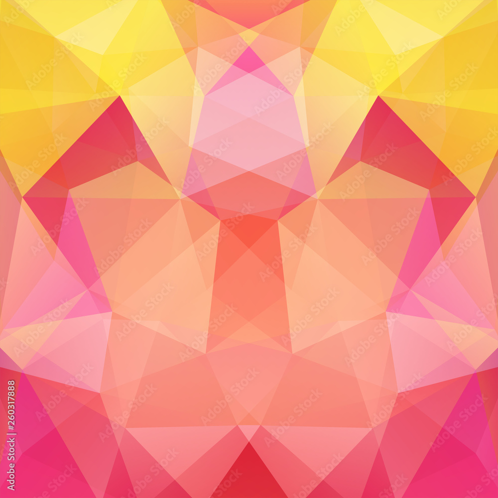 Fototapeta premium Abstract mosaic background. Triangle geometric background. Design elements. Vector illustration. Yellow, pink colors.