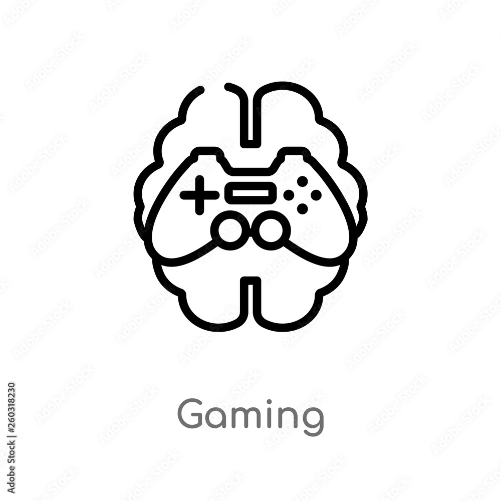 outline gaming vector icon. isolated black simple line element illustration from artificial intelligence concept. editable vector stroke gaming icon on white background outline gaming vector icon. isolated black simple line element illustration from artificial intelligence concept. editable vector stroke gaming icon on white background