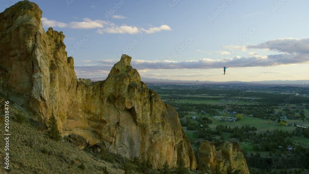 Beautiful Highlining at Dusk- Smith Rock - 4k Beautiful Highlining at Dusk- Smith Rock - 4k