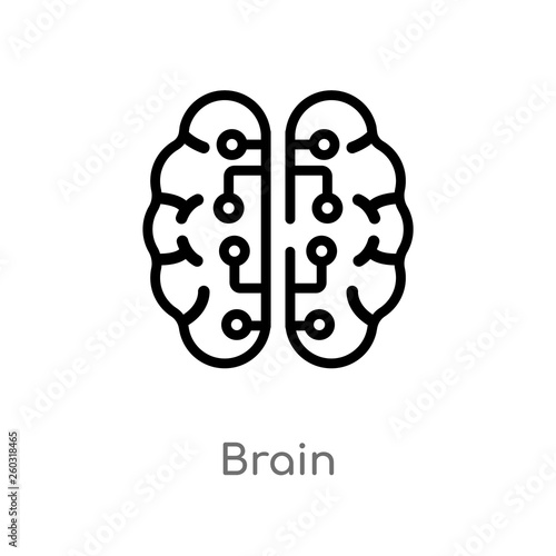 outline brain vector icon. isolated black simple line element illustration from artificial intelligence concept. editable vector stroke brain icon on white background