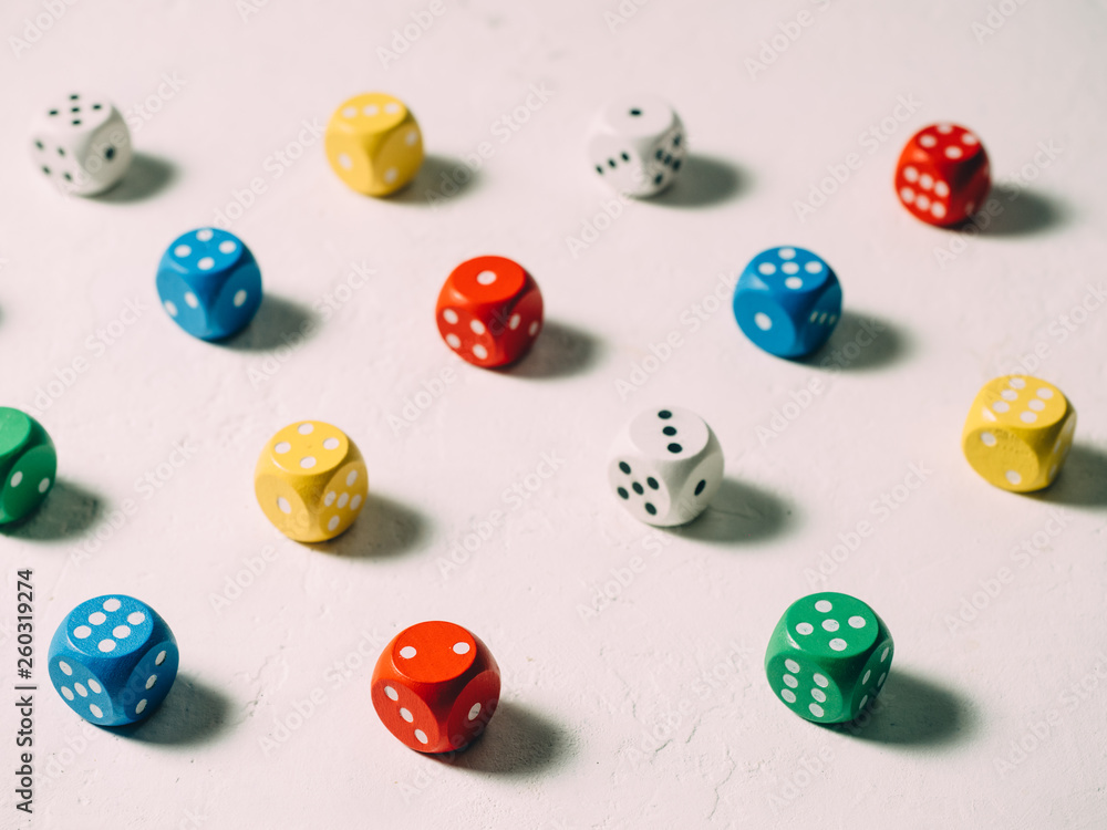 Color classic dices cubes. board game background Color classic dices cubes. board game background