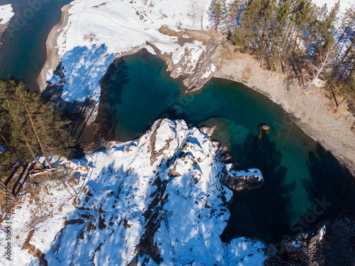 Aerial view of winter blue lakes