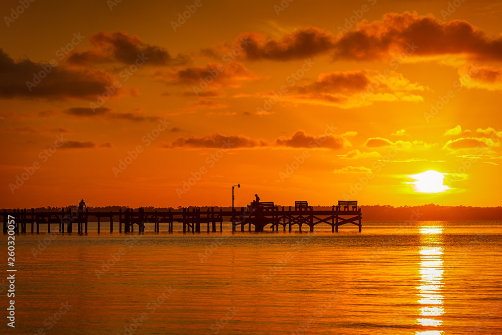 Orange Sunset with Dock Silhouette