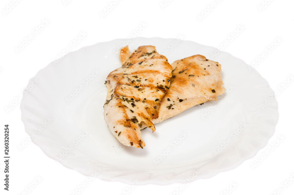 grilled chicken fillet on white plate grilled chicken fillet on white plate
