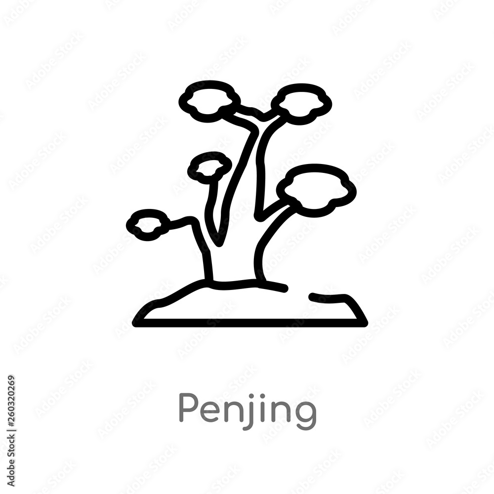 outline penjing vector icon. isolated black simple line element illustration from asian concept. editable vector stroke penjing icon on white background outline penjing vector icon. isolated black simple line element illustration from asian concept. editable vector stroke penjing icon on white background