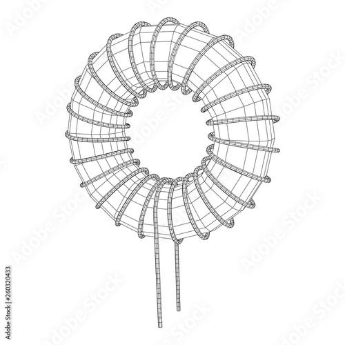 Toroidal Coil Inductor wireframe low poly mesh vector illustration