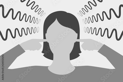 Depressed woman is closing her ears