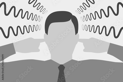 Depressed man is closing his ears