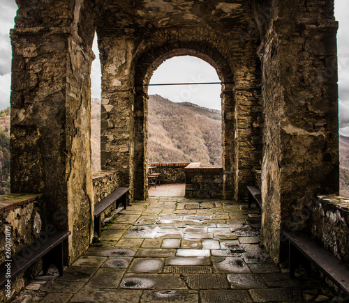 arches of the Malaspina Castle in Fosdinovo