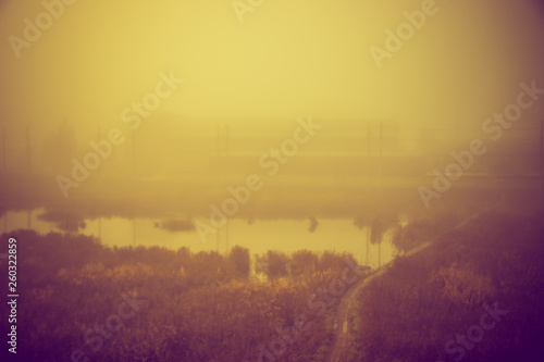 fog over the swamp. marshland. fog over the water.