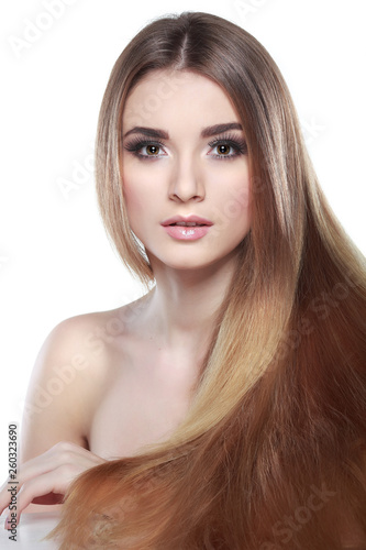 Closeup portrait of sexy whiteheaded young woman with beautiful blue eyes isolated on a white background, emotions, cosmetics