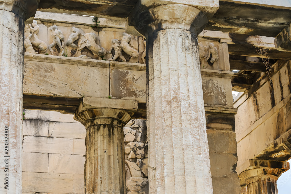 Ancient Temple Hephaestus Battle Centaurs Agora Athens Greece