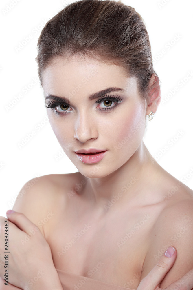 Closeup portrait of sexy whiteheaded young woman with beautiful blue eyes isolated on a white background, emotions, cosmetics Closeup portrait of sexy whiteheaded young woman with beautiful blue eyes isolated on a white background, emotions, cosmetics